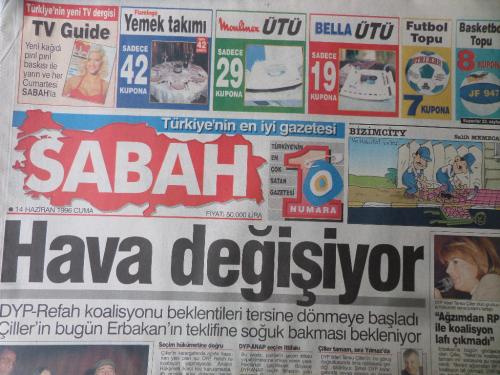 Sabah Gazetesi 14 Haziran 1996 - Hava Değişiyor - Costro: Türkiye'ye Gelmek Masal Gibi