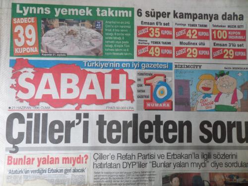 Sabah Gazetesi 21 Haziran 1996 - Çiller'i Terleten Soru