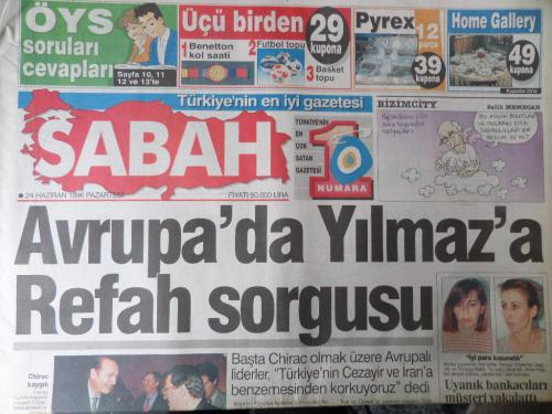 Sabah Gazetesi 24 Haziran 1996 - Avrupa'da Yılmaz Refah Sorgusu