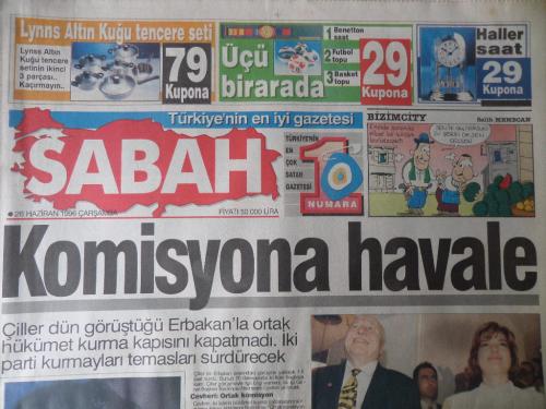 Sabah Gazetesi 26 Haziran 1996 - Komisyona Havale