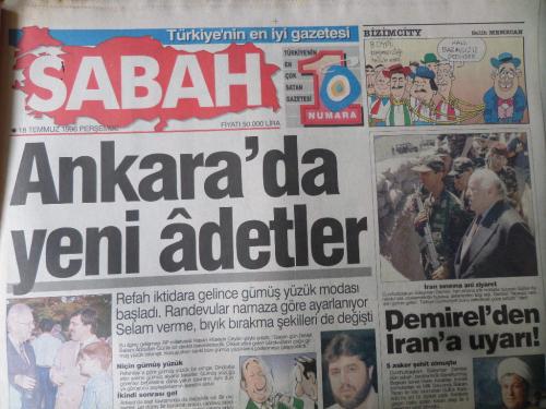Sabah Gazetesi 18 Temmuz 1996 - Ankara'da Yeni Adetler