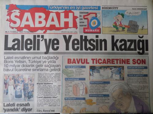 Sabah Gazetesi 25 Temmuz 1996 - Laleli'ye Yeltsin Kazığı