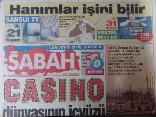 Sabah Gazetesi 31 Temmuz 1996 - Casıno Dünyasının İçyüzü