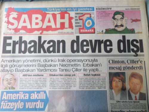 Sabah Gazetesi 4 Eylül 1996 - Erbakan Devre Dışı