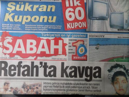 Sabah Gazetesi 8 Eylül 1996 - Refah'ta Kavga