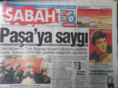 Sabah Gazetesi 26 Eylül 1996 - Paşa'ya Saygı
