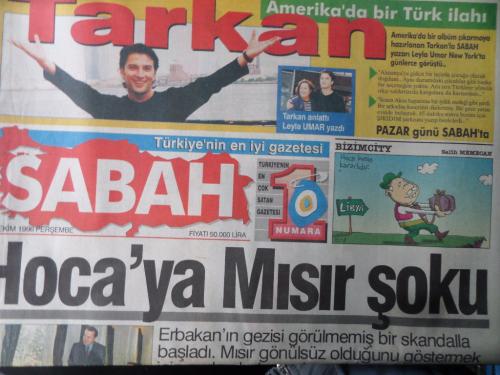 Sabah Gazetesi 3 Ekim 1996 - Hoca'ya Mısır Şoku
