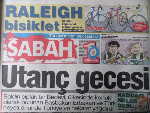 Sabah Gazetesi 7 Ekim 1996 - Utanç Gecesi