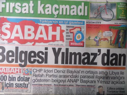 Sabah Gazetesi 11 Ekim 1996 - Belgesi Yılmaz'dan