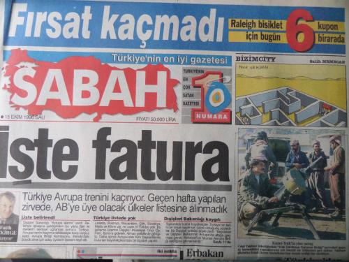 Sabah Gazetesi 15 Ekim 1996 - İşte Fatura