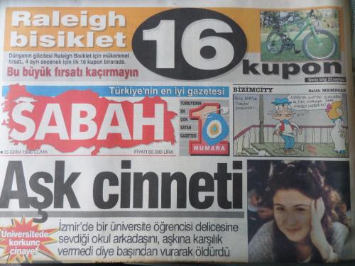 Sabah Gazetesi 25 Ekim 1996 - Aşk Cinayeti