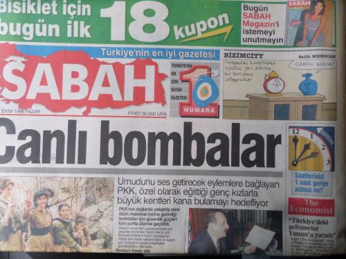 Sabah Gazetesi 27 Ekim 1996 - Canlı Bombalar