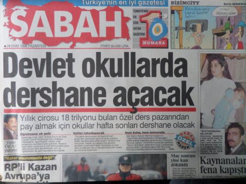 Sabah Gazetesi 28 Ekim 1996 - Devlet Okullarda Dershane Açacak