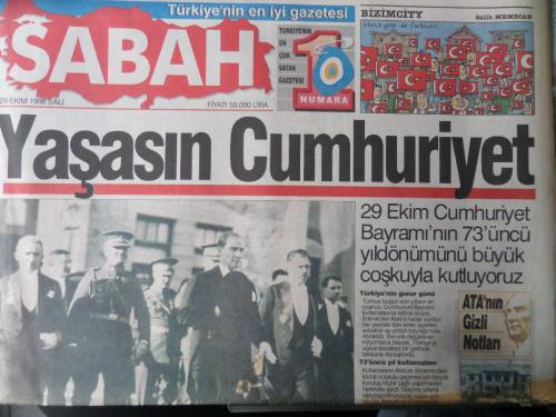 Sabah Gazetesi 29 Ekim 1996 - Yaşasın Cumhuriyet