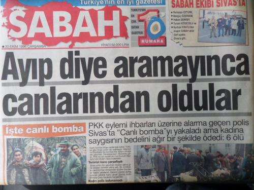 Sabah Gazetesi 30 Ekim 1996 - Ayıp Diye Aramayınca Canlarından Oldular