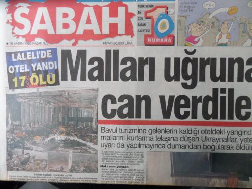 Sabah Gazetesi 18 Kasım 1996 - Malları Uğruna Can Verdiler