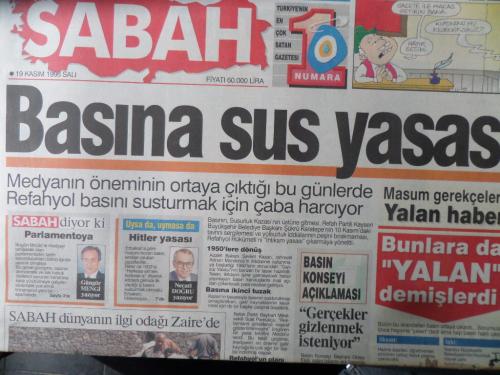 Sabah Gazetesi 19 Kasım 1996 - Basına Sus Yasası