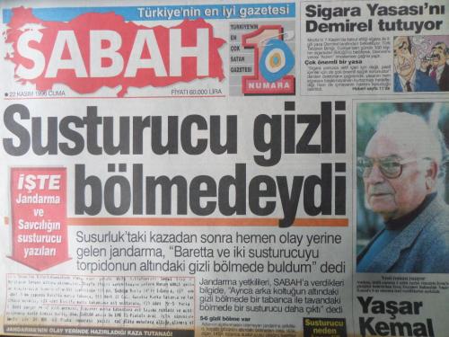Sabah Gazetesi 22 Kasım 1996 - Susturucu Gizli Bölmedeydi