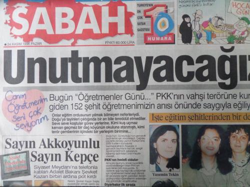 Sabah Gazetesi 24 Kasım 1996 - Unutmayacağız