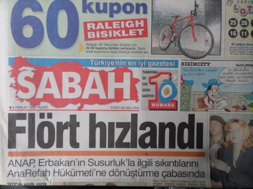Sabah Gazetesi 8 Aralık 1996 - Flört Hızlandı