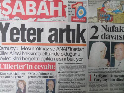 Sabah Gazetesi 19 Aralık 1996 - Yeter Artık