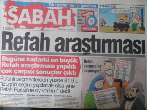 Sabah Gazetesi 16 Ocak 1997 - Refah Araştırması