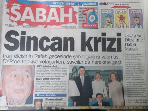 Sabah Gazetesi 3 Şubat 1997 - Sincan Krizi