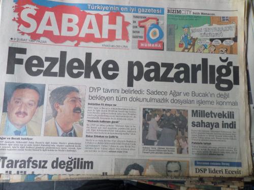 Sabah Gazetesi 9 Şubat 1997 - Fezleke Pazarlığı