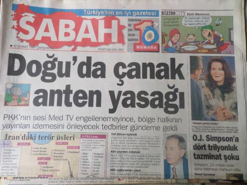 Sabah Gazetesi 12 Şubat 1997 - Doğu'da ÇAnak Anten Yasağı