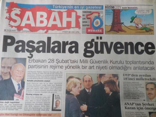 Sabah Gazetesi 19 Şubat 1997 - Paşalara Güvence