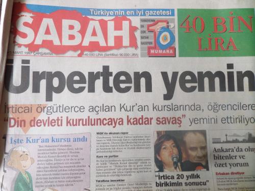 Sabah Gazetesi 5 Mart 1997 - Ürperten Yemin