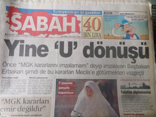 Sabah Gazetesi 8 Mart 1997 - Yine U Dönüşü