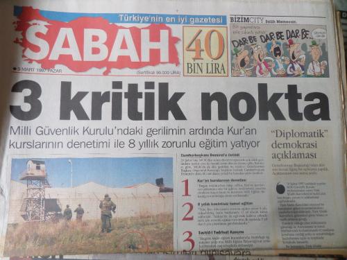 Sabah Gazetesi 9 Mart 1997 - 3 Kritik Nokta