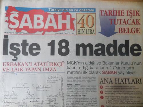 Sabah Gazetesi 19 Mart 1997 - İşte 18 Madde