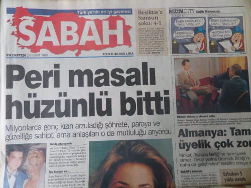 Sabah Gazetesi 24 Mart 1997 - Peri Masalı Hüzünlü Bitti