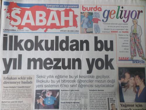 Sabah Gazetesi 26 Mart 1997 - İlkokuldan Bu Yıl Mezun Yok