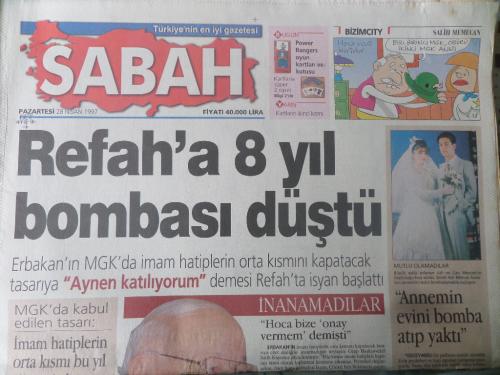 Sabah Gazetesi 28 Nisan 1997 - Refah'a 8 Yıl Bombası Düştü