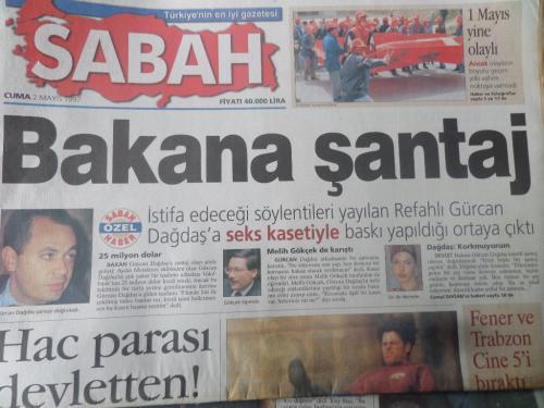 Sabah Gazetesi 2 Mayıs 1997 - Bakana Şantaj