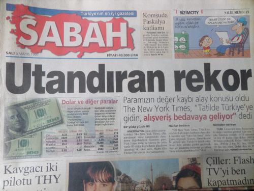 Sabah Gazetesi 6 Mayıs 1997 - Utandıran Rekor