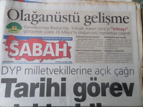 Sabah Gazetesi 14 Mayıs 1997 - Tarihi Görev Sizi Bekliyor