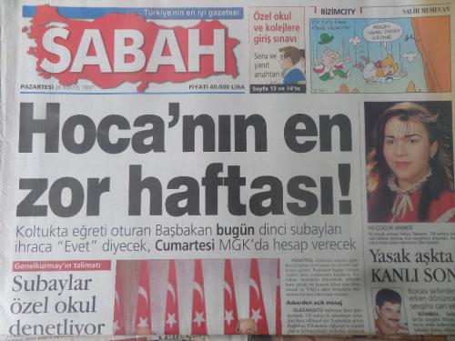 Sabah Gazetesi 26 Mayıs 1997 - Hoca'nın En Zor Haftası