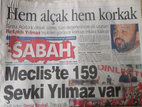 Sabah Gazetesi 1 Haziran 1997 - Meclis'te 159 Şevki Yılmaz Var