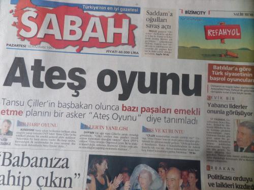 Sabah Gazetesi 16 Haziran 1997 - Ateş Oyunu