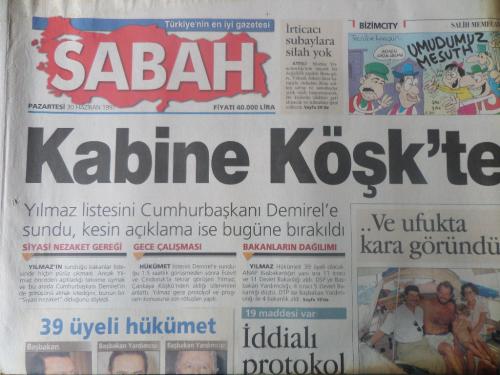 Sabah Gazetesi 30 Haziran 1997 - Kabine Köşk'te