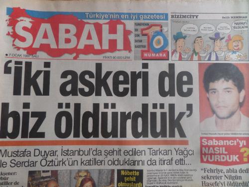 Sabah Gazetesi 7 Ocak 1997 - İki Askeri de Biz Öldürdük