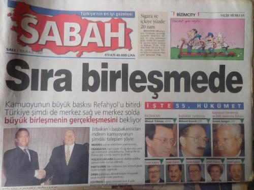 Sabah Gazetesi 1 Temmuz 1997 - Sıra Birleşmede
