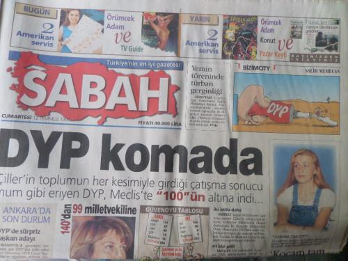 Sabah Gazetesi 12 Temmuz 1997 - DYP Komada