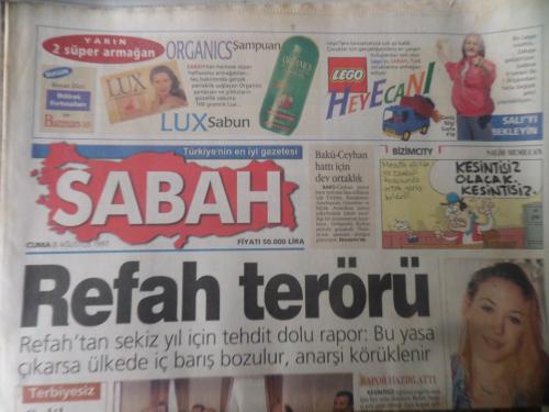 Sabah Gazetesi 8 Ağustos 1997 - Refah Terörü