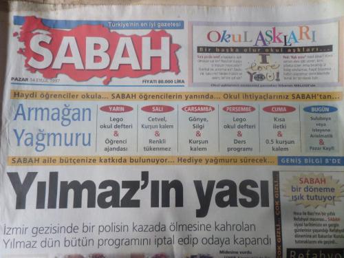 Sabah Gazetesi 14 Eylül 1997 - Yılmaz'ın Yası