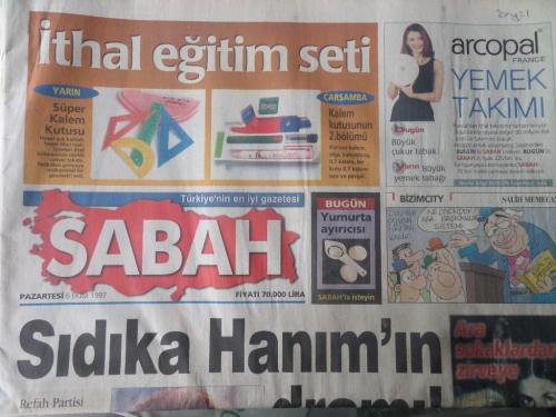 Sabah Gazetesi 6 Ekim 1997 - Sıdıka Hanım'ın Dramı
